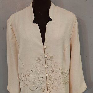Ivory and Navy Embroidered 2 Pc Suite, Gently used, Dressy